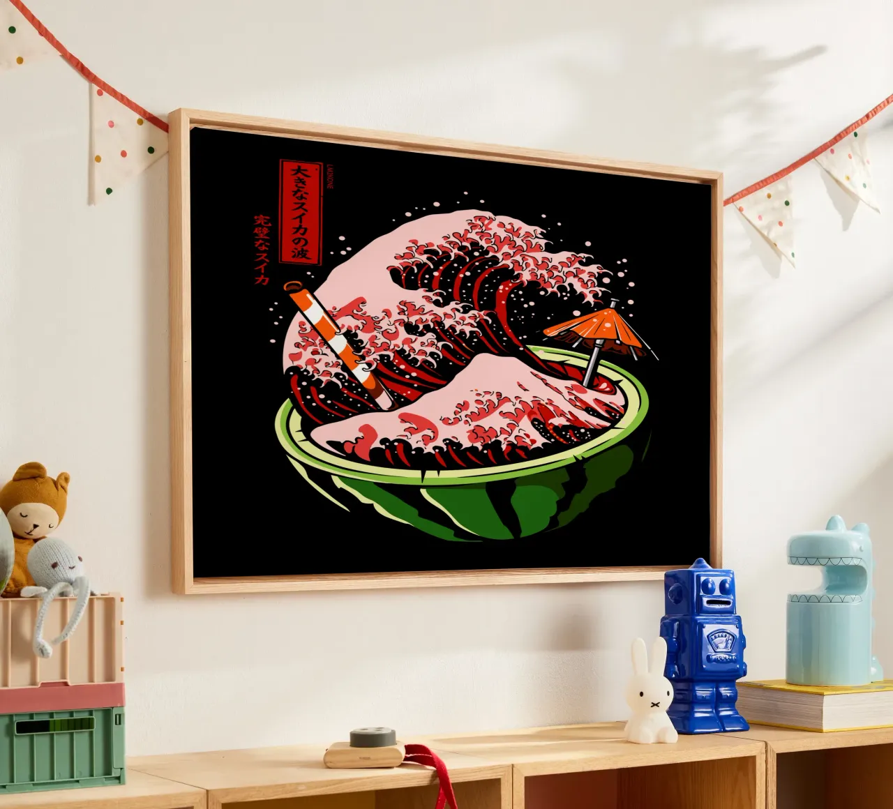 Die große Welle der Wassermelone Leinwand mit Schattenfugenrahmen von LM2KONE