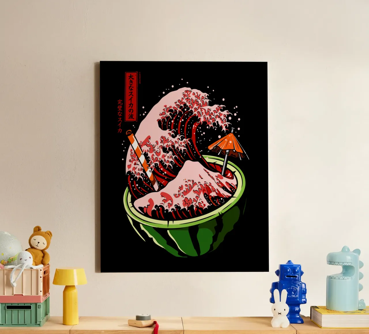 Die große Welle der Wassermelone Leinwand mit Schattenfugenrahmen von LM2KONE
