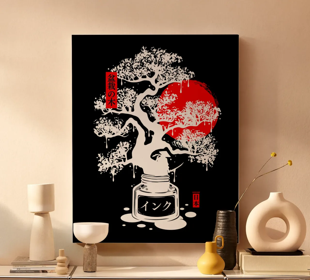 Inchiostro giapponese bonsai bianco tela con Cornice a cassetta da LM2KONE