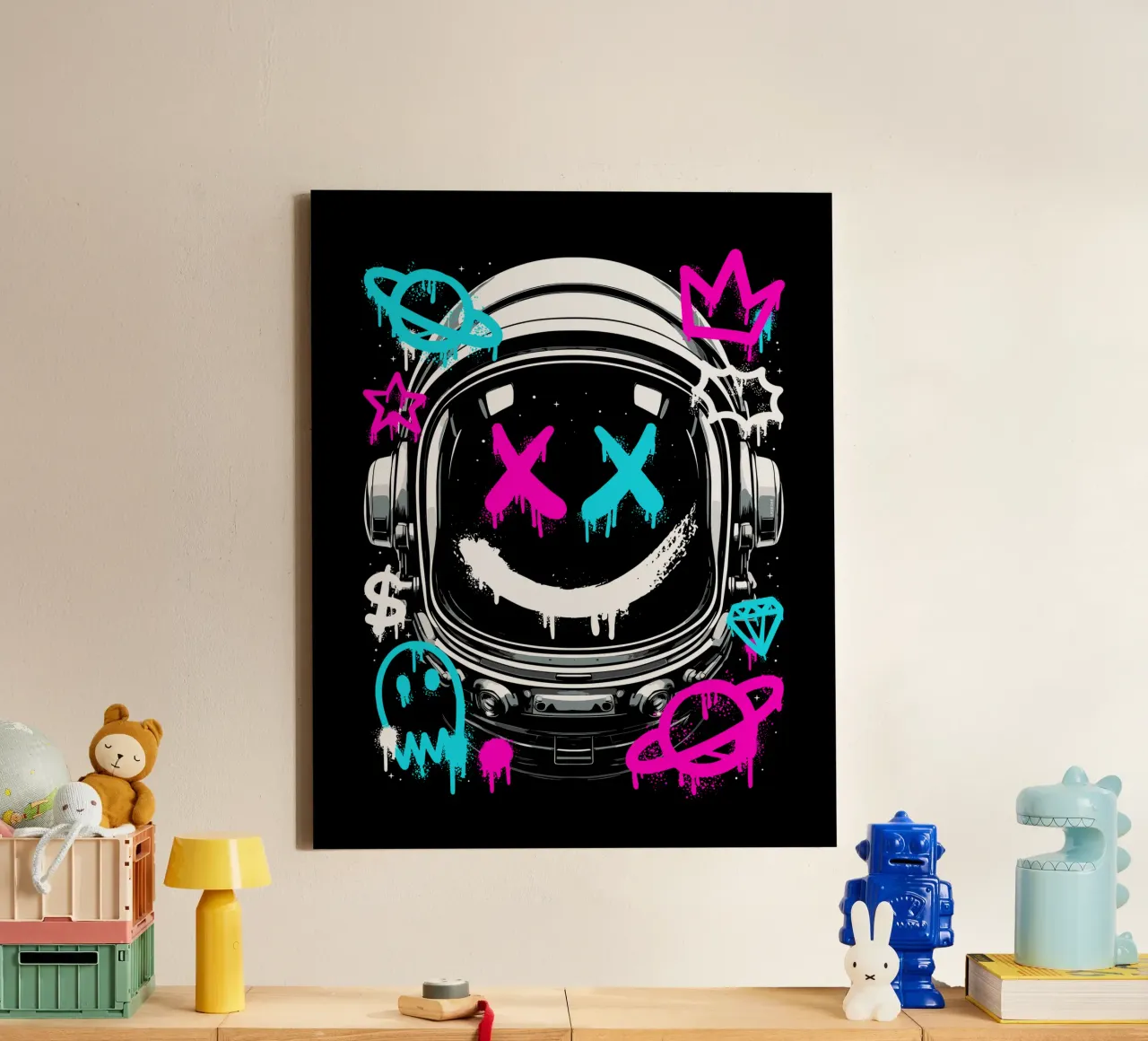 Graffiti di astronauti urbani tela con Cornice a cassetta da LM2KONE