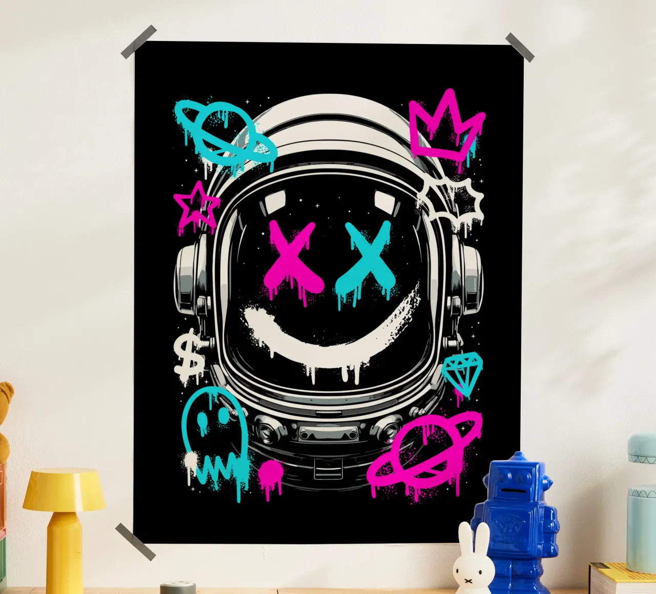 Graffiti di astronauti urbani poster con telaio in legno da LM2KONE
