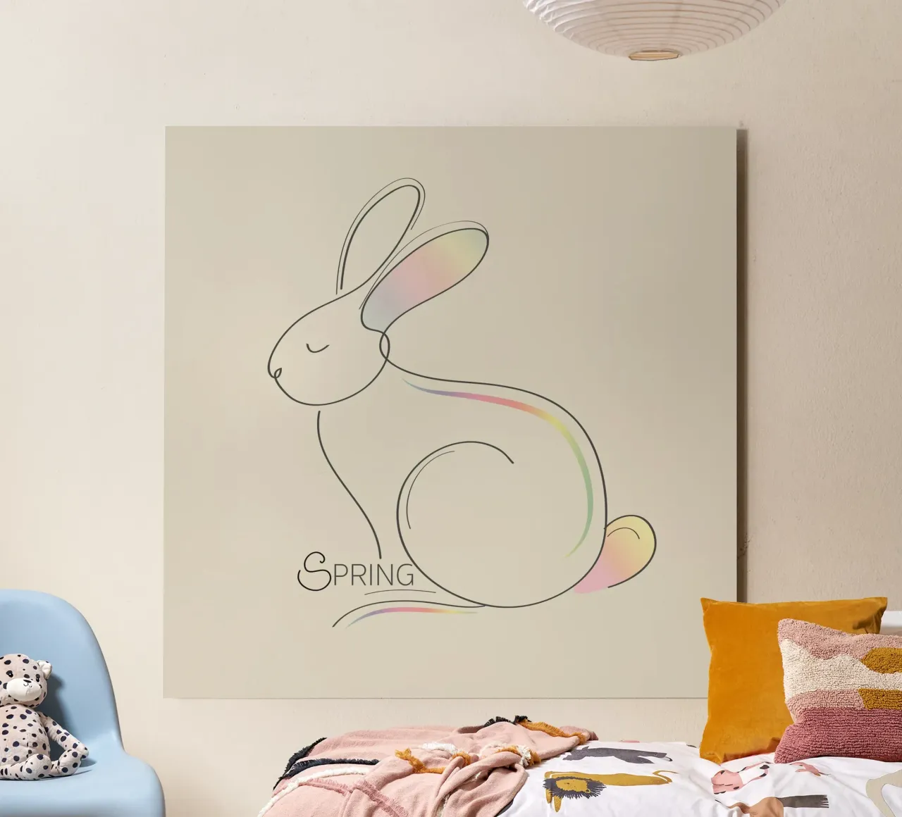 Illustrazione minimalista di un coniglietto per la primavera alluminio dibond da namosh