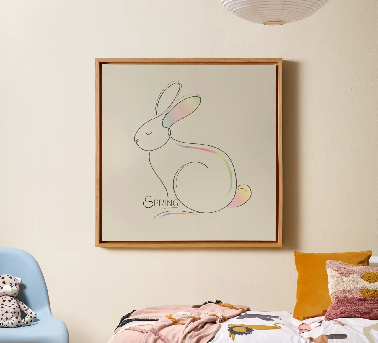 Minimalist bunny illustration for spring canvas with Floater frame by namosh