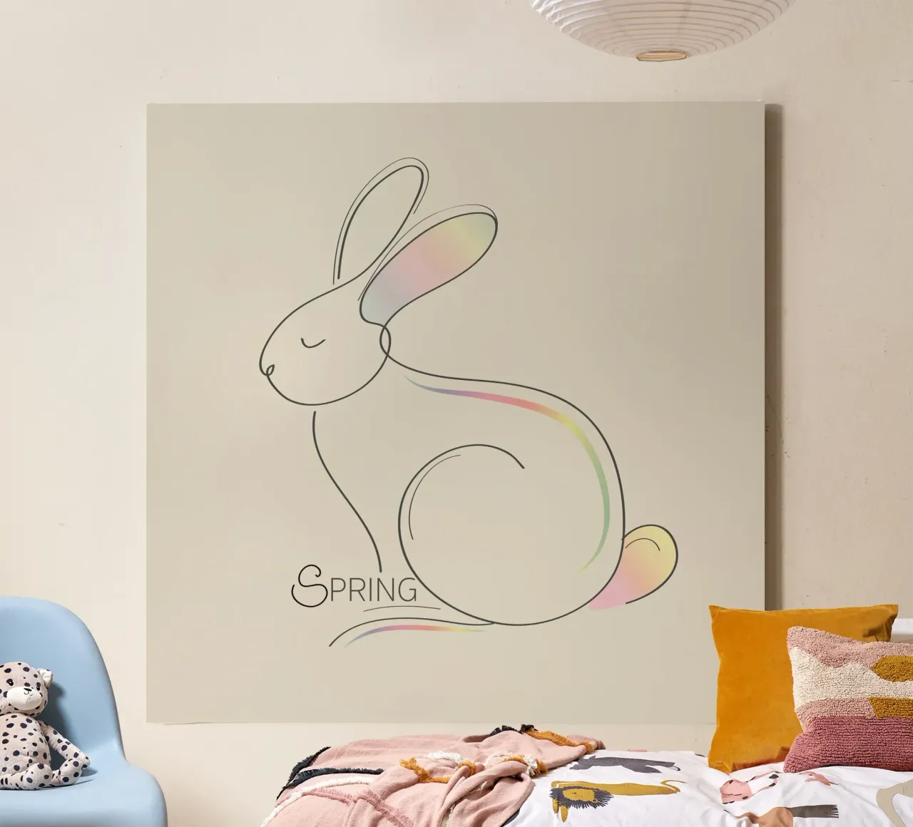 Minimalist bunny illustration for spring canvas with Floater frame by namosh