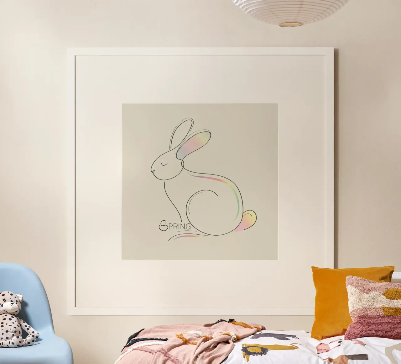Illustrazione minimalista di un coniglietto per la primavera poster da namosh