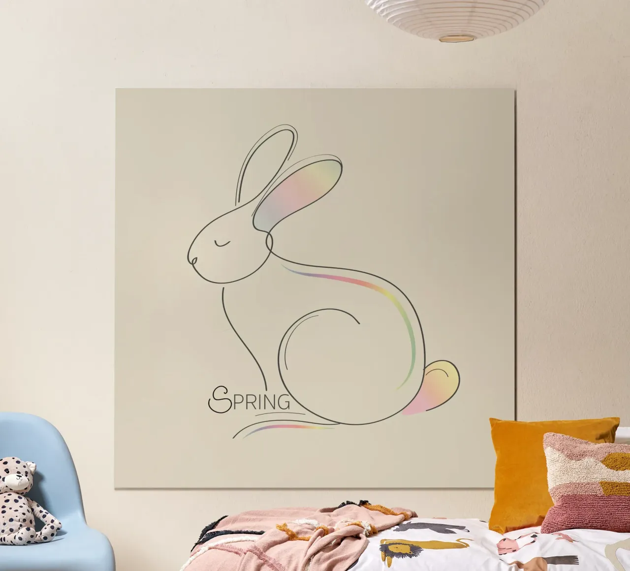 Illustrazione minimalista di un coniglietto per la primavera poster da namosh