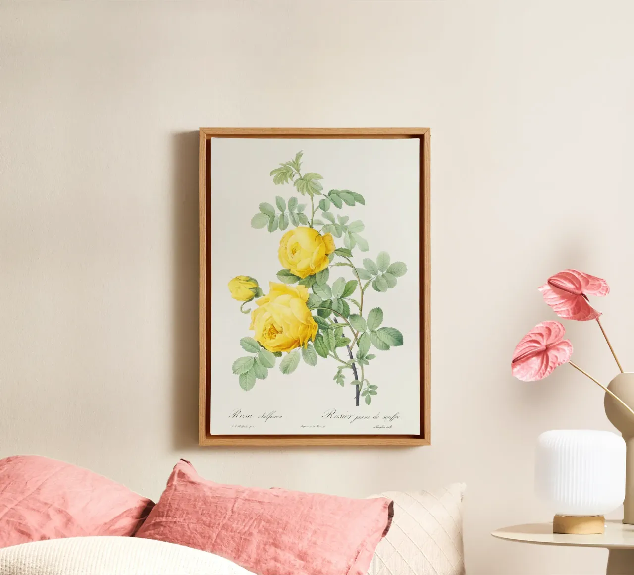 Yellow Rose Botanical Art Print canvas with Floater frame by Venus Art