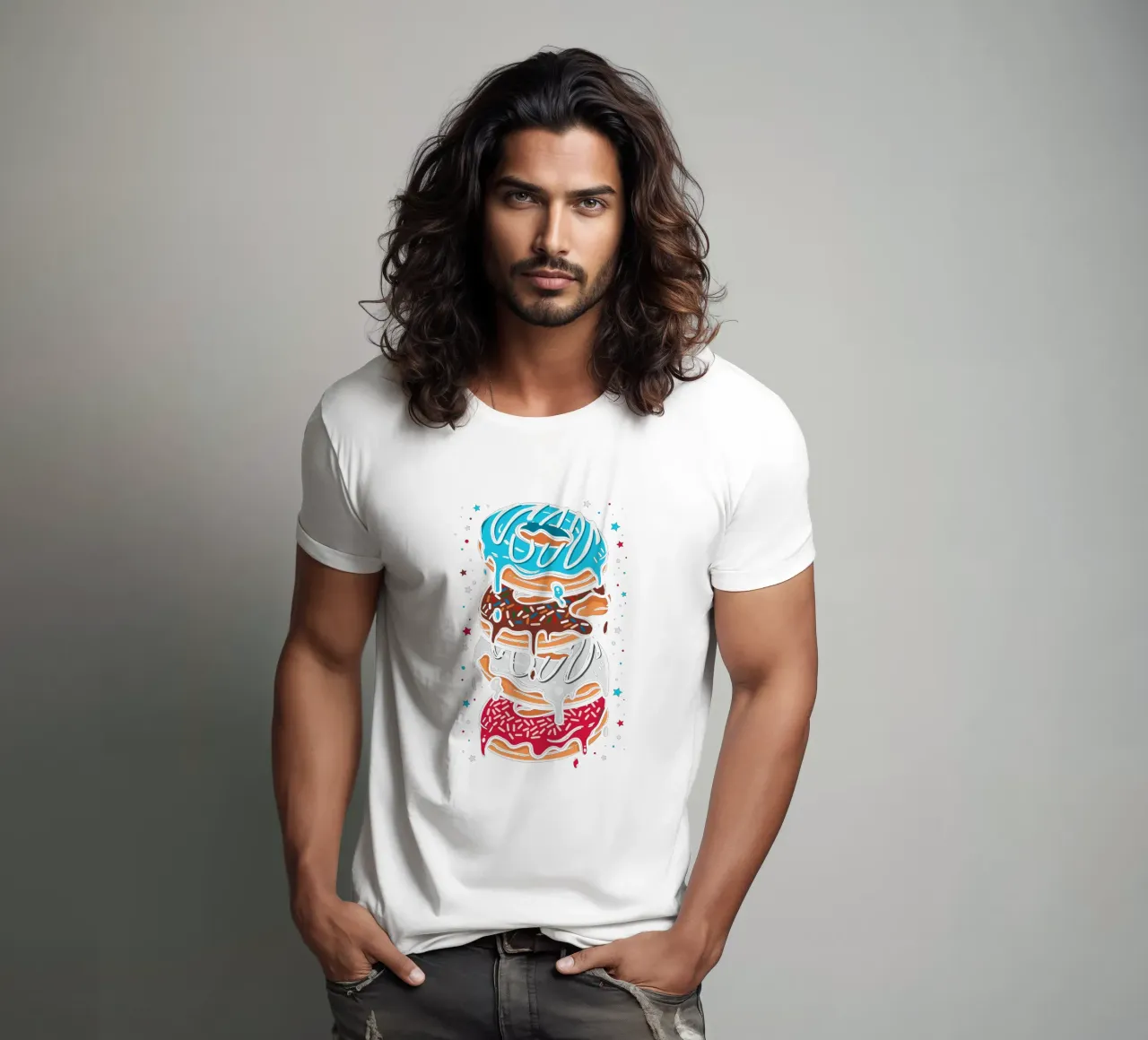 Stack of multi-colored donuts t-shirt by LM2KONE