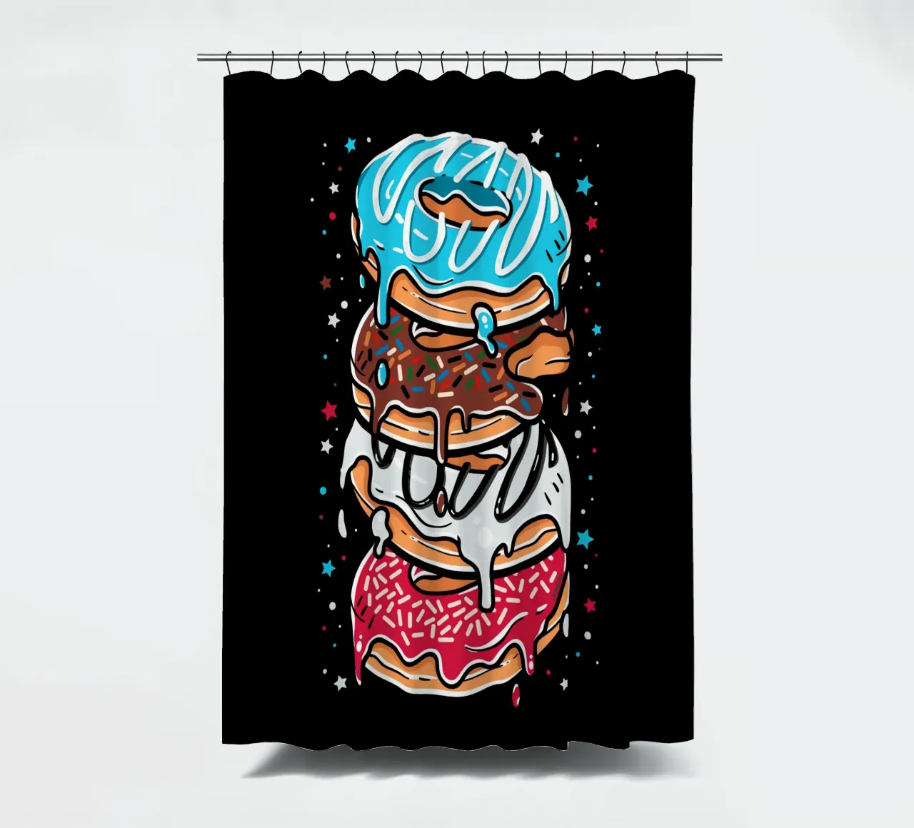 Stack of multi-colored donuts shower curtain by LM2KONE