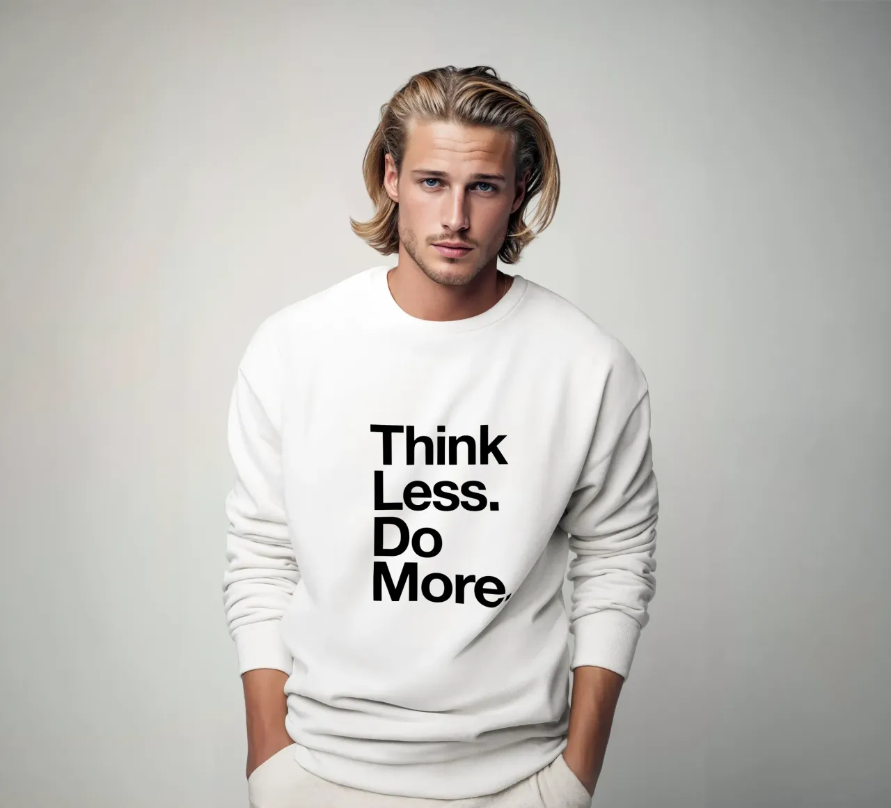 Think Less Do More Typography Print in Black and White sweatshirt by THE MOTIVATED TYPE