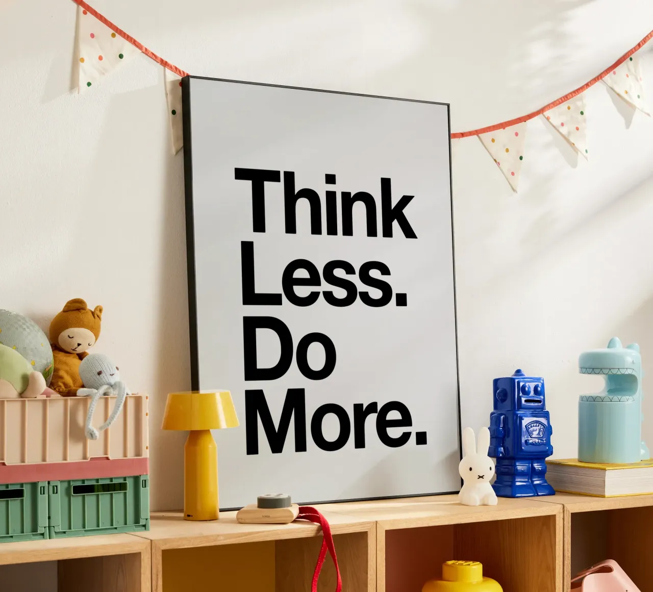 Think Less Do More Typography Print in Black and White alu-dibond by THE MOTIVATED TYPE