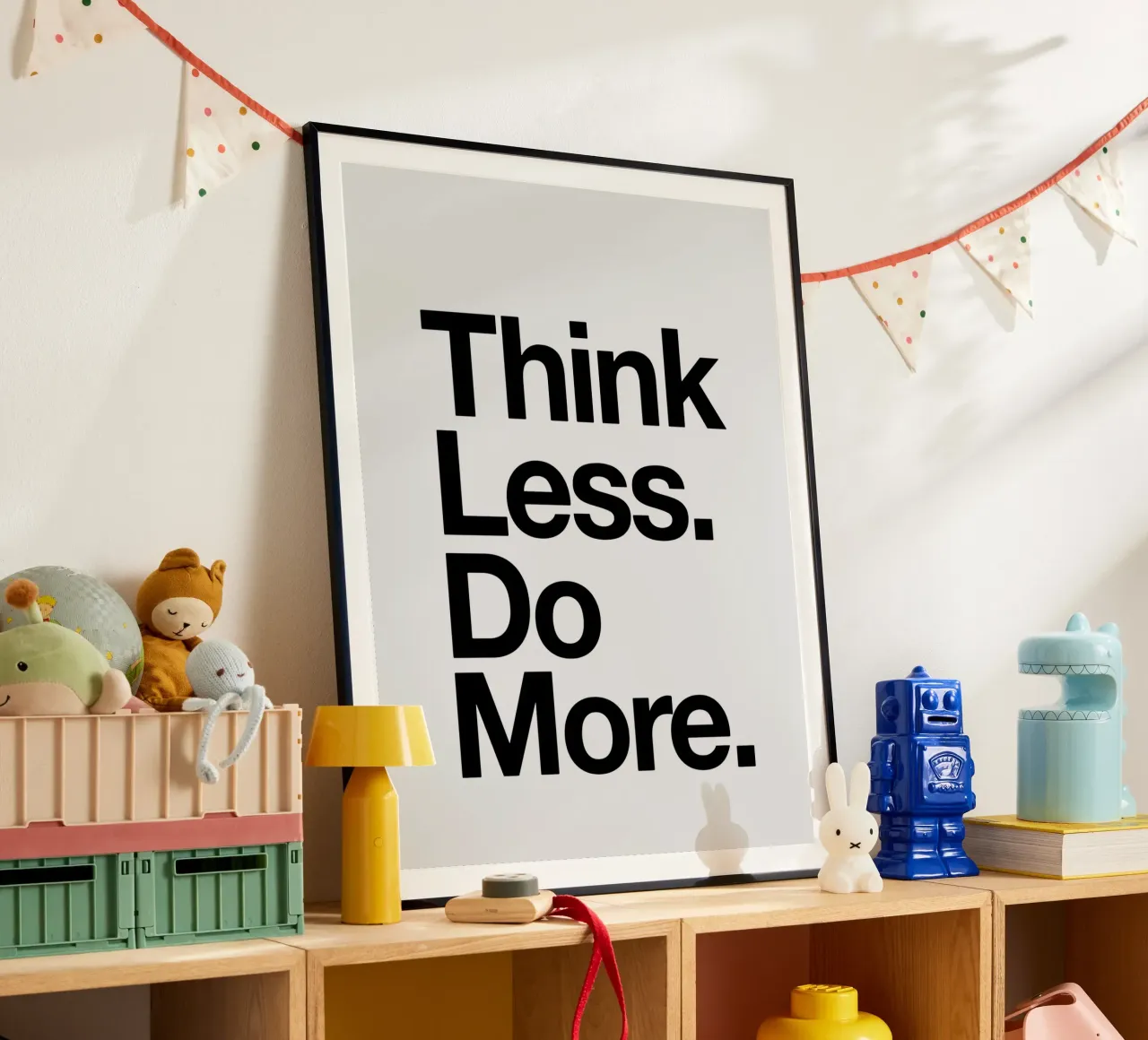 Think Less Do More Typography Print in Black and White hahnemühle by THE MOTIVATED TYPE