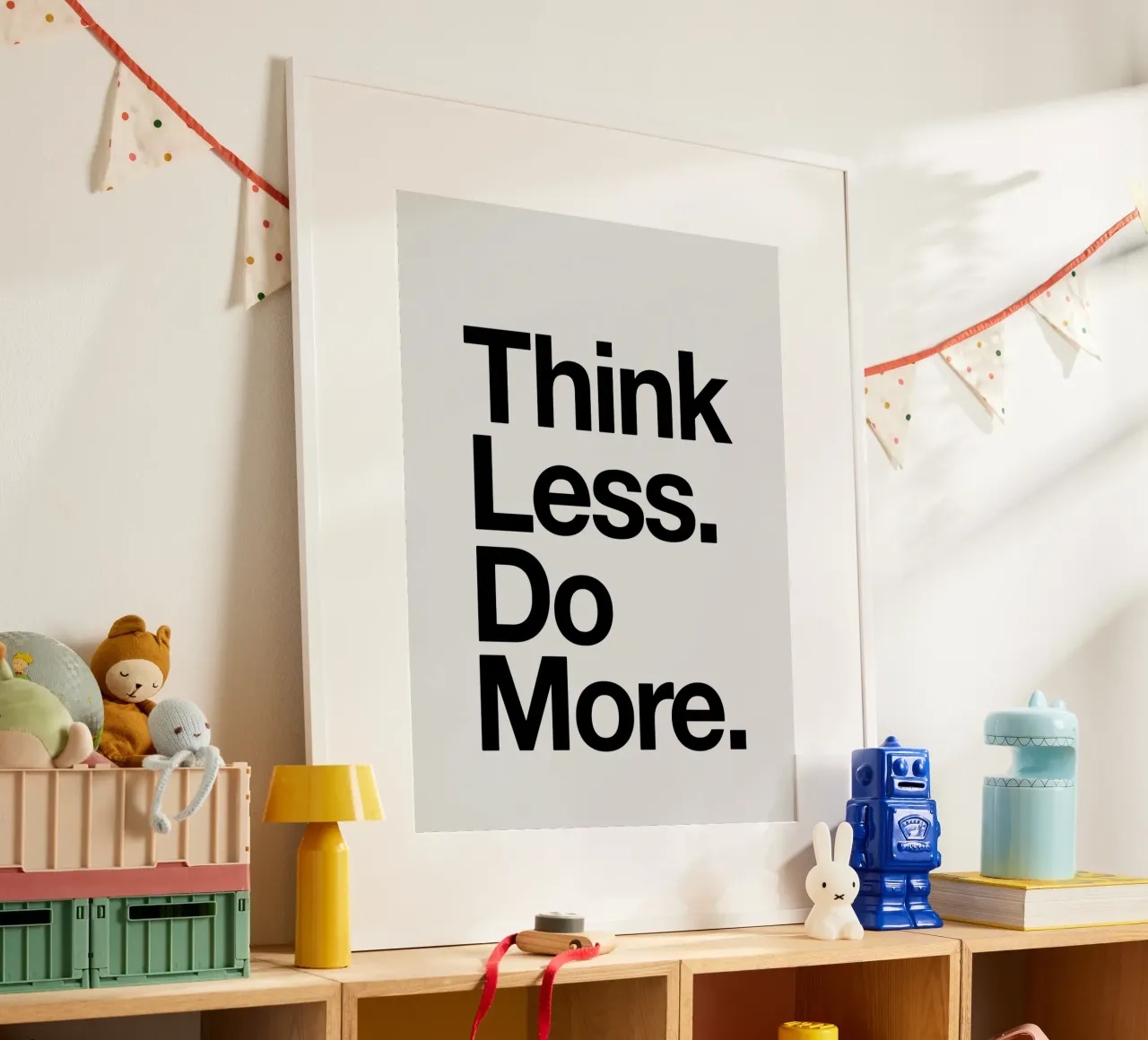 Think Less Do More Typography Print in Black and White hahnemühle by THE MOTIVATED TYPE