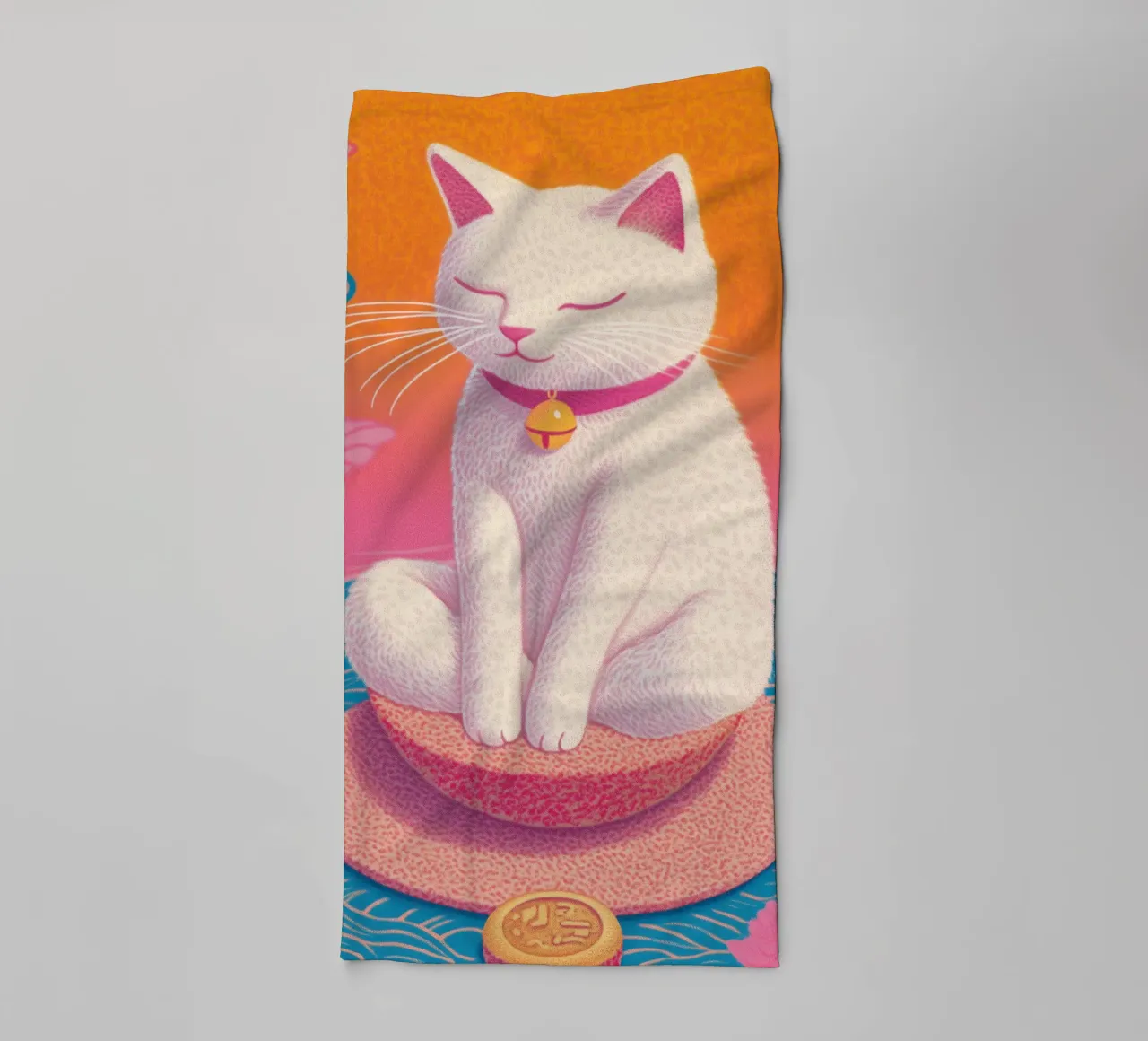 Serene witte kat Zen-geïnspireerde meditatieruimte Vredesdier badhanddoek van Kaji