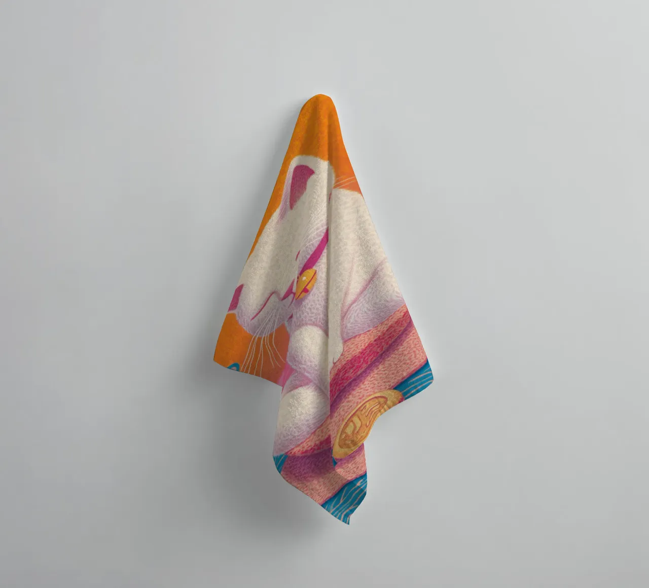 Serene witte kat Zen-geïnspireerde meditatieruimte Vredesdier badhanddoek van Kaji