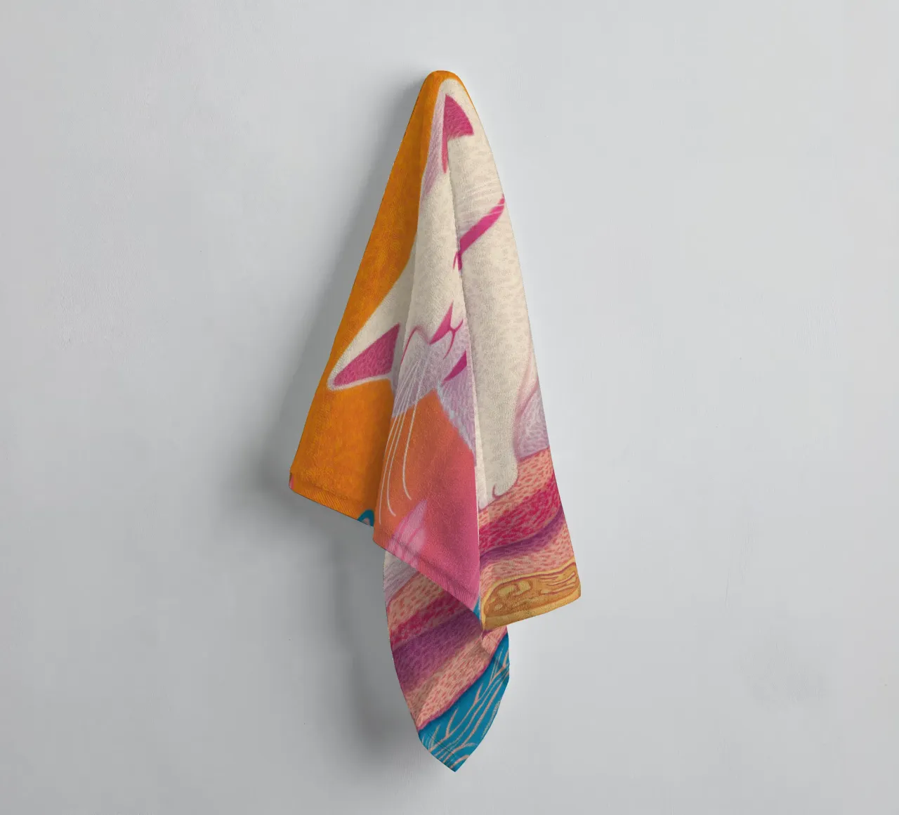 Serene witte kat Zen-geïnspireerde meditatieruimte Vredesdier badhanddoek van Kaji