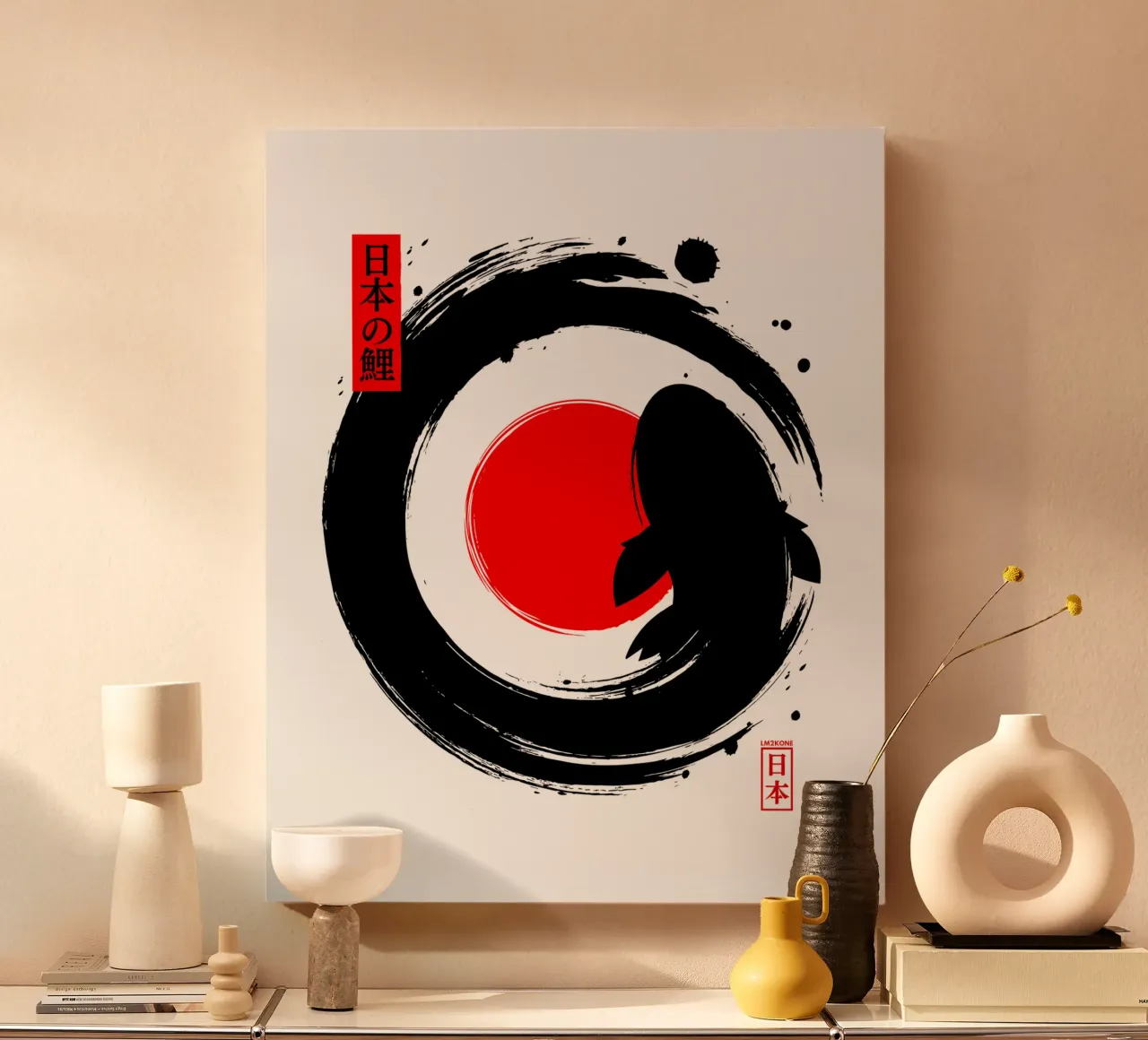 Black Koi Enso giapponese tela con Cornice a cassetta da LM2KONE