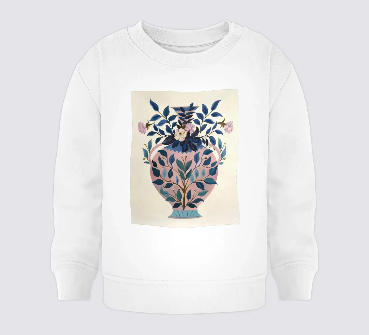 Vaso retrò a cineserie con fiore primaverile botanico vintage felpa neonato da Gentle Echoes Art