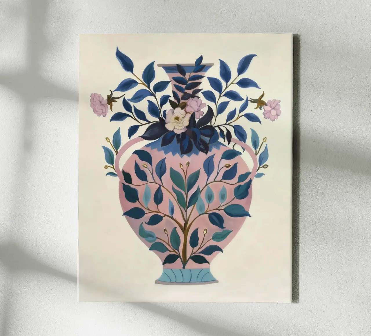 Retro Chinoiserie Vase with Vintage Botanical Spring Flower canvas with Floater frame by Gentle Echoes Art