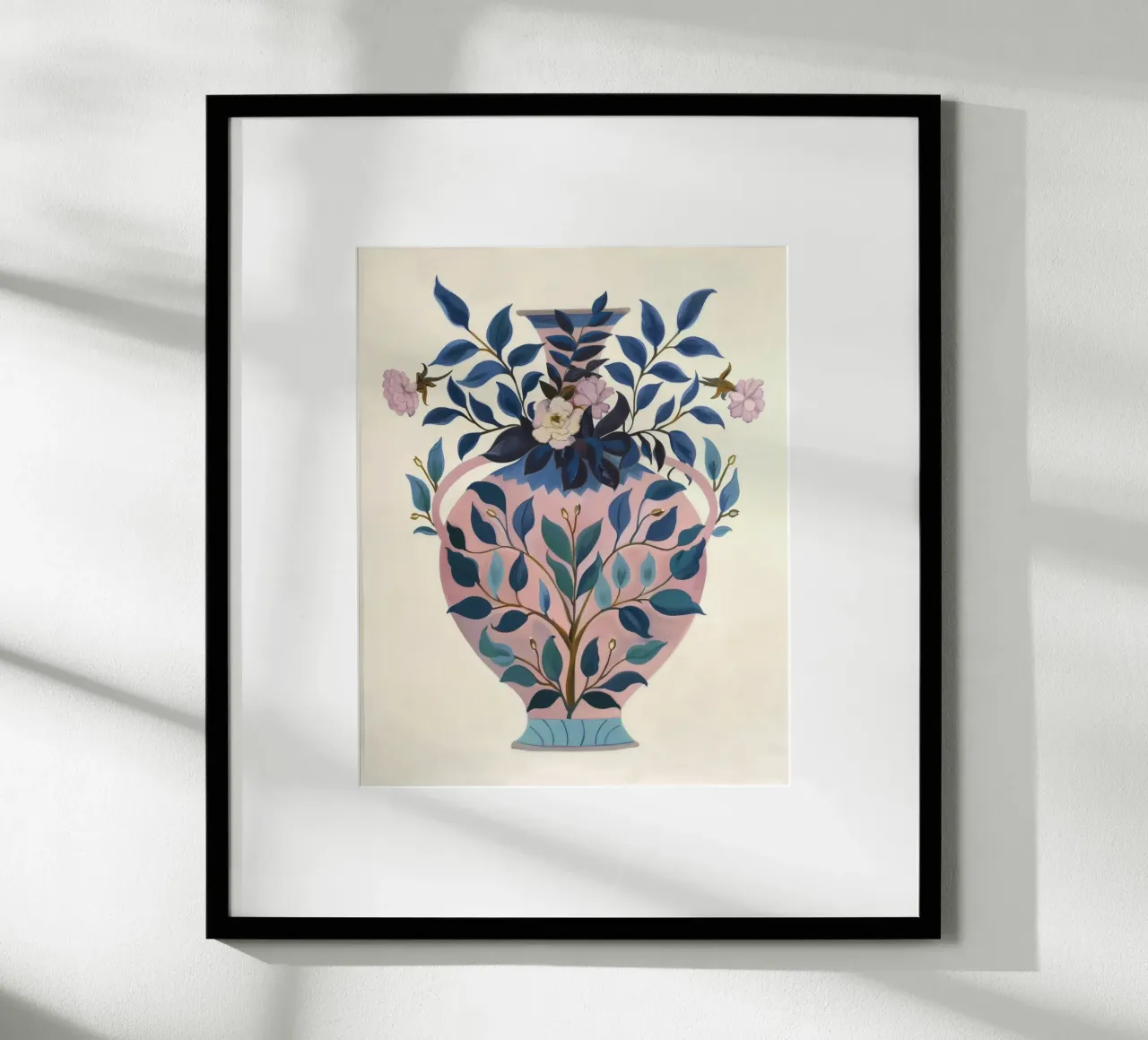 Vaso retrò a cineserie con fiore primaverile botanico vintage poster con telaio in alluminio da Gentle Echoes Art