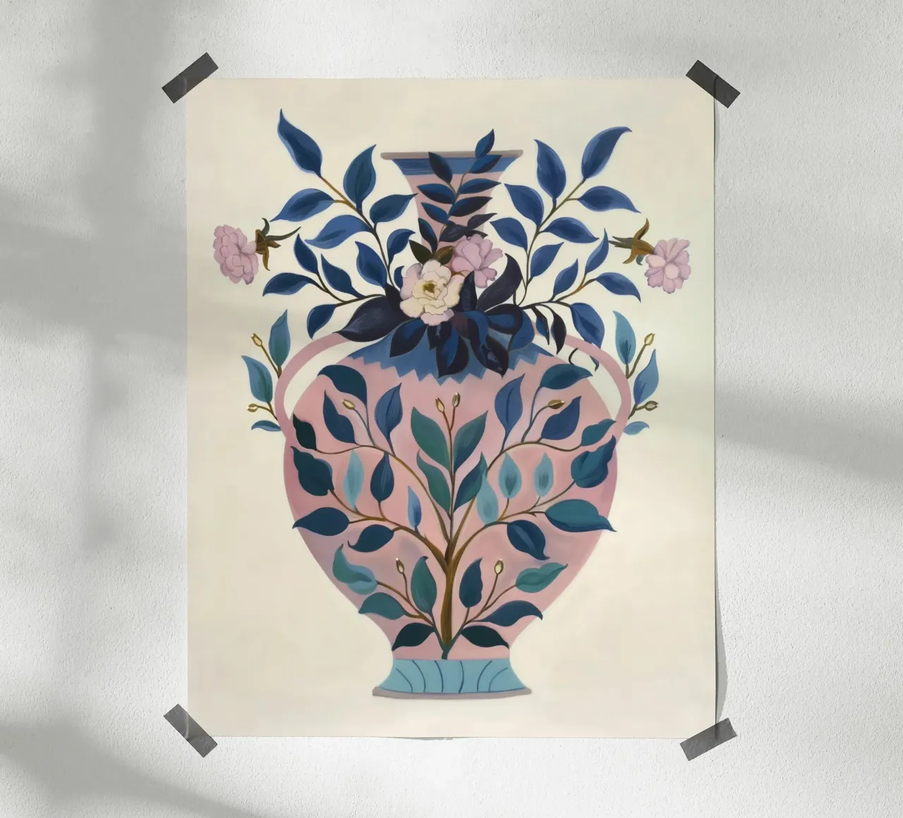 Vaso retrò a cineserie con fiore primaverile botanico vintage poster con telaio in alluminio da Gentle Echoes Art
