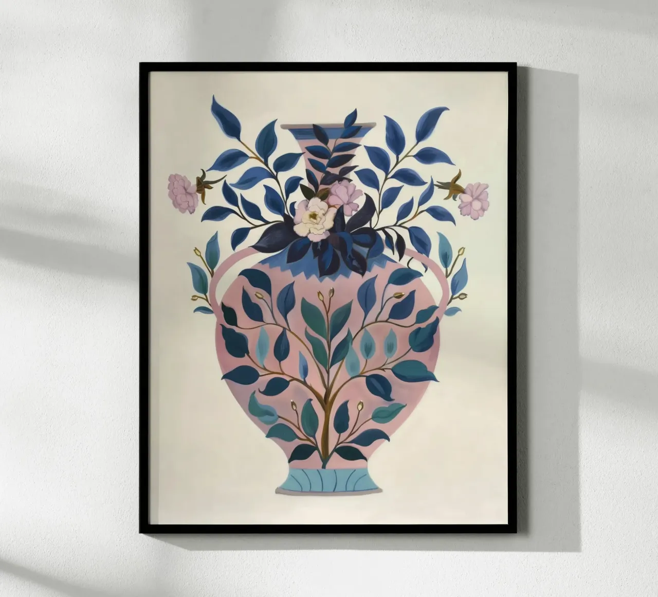 Vaso retrò a cineserie con fiore primaverile botanico vintage poster con telaio in alluminio da Gentle Echoes Art