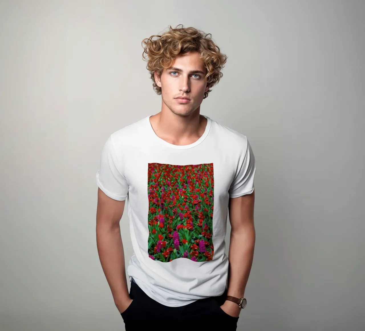 Tulip Field Red t-shirt da Curious Collections by Marielle Leenders