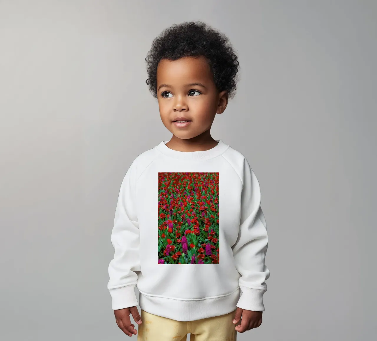 Tulip Field Red baby sweatshirt by Curious Collections by Marielle Leenders