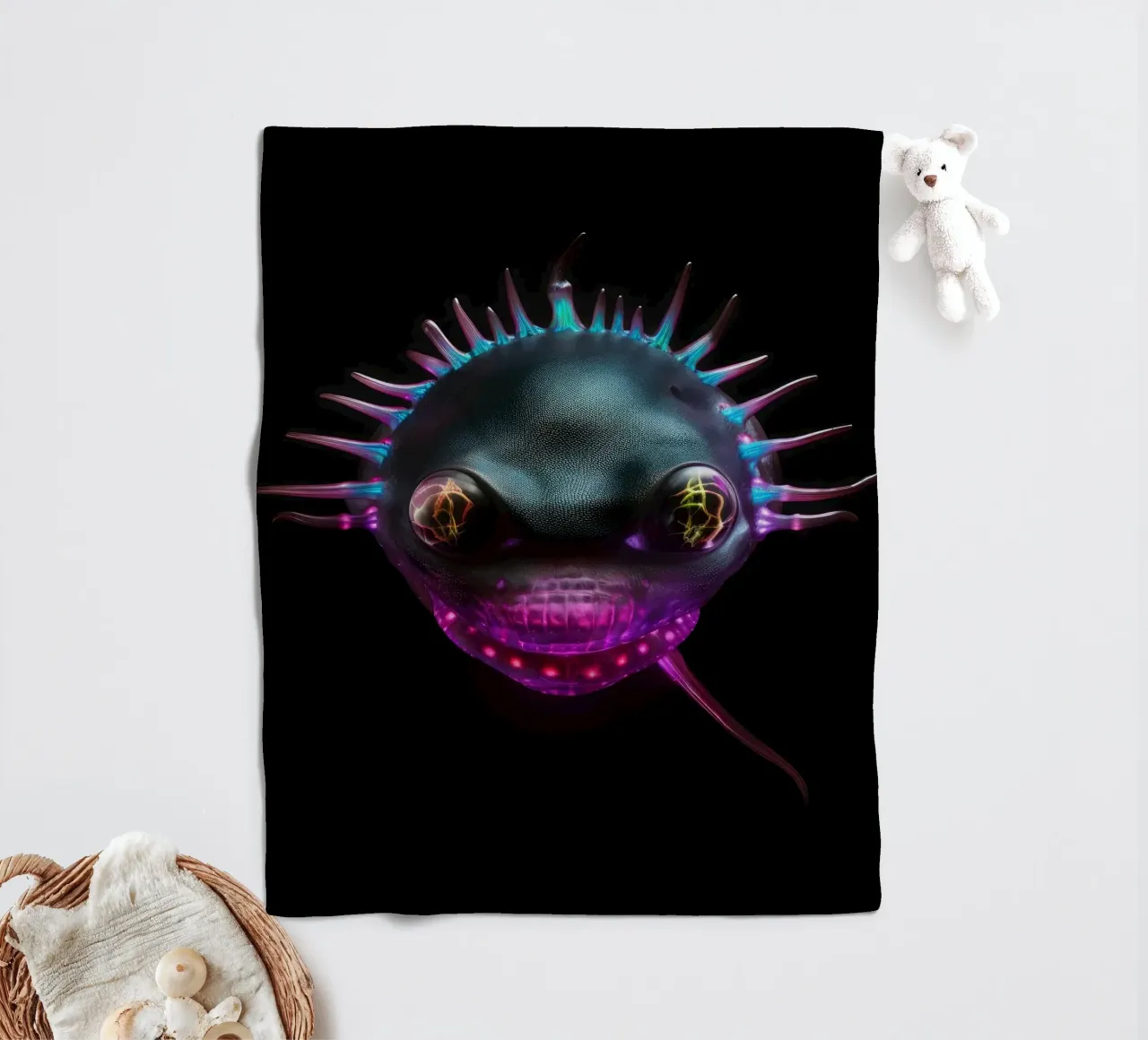 Axolotl luminoso al neon coperta in pile da Animal Portraits