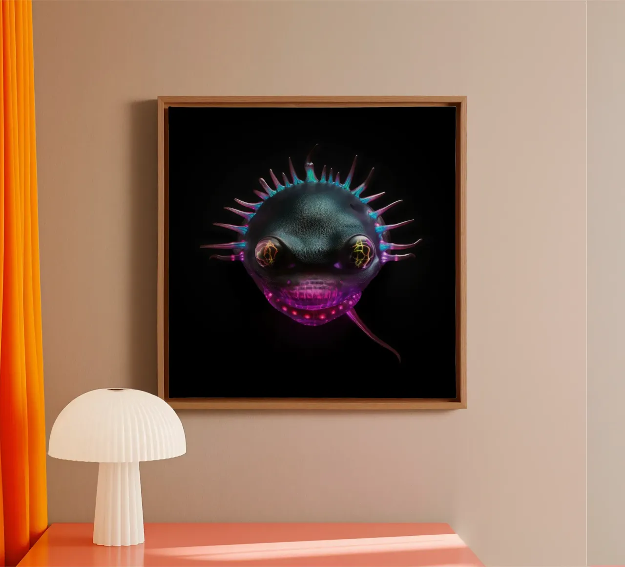 Neon Glowing Axolotl canvas by Animal Portraits