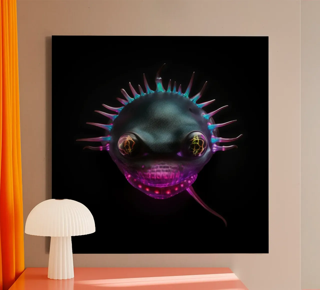 Neon Glowing Axolotl canvas by Animal Portraits