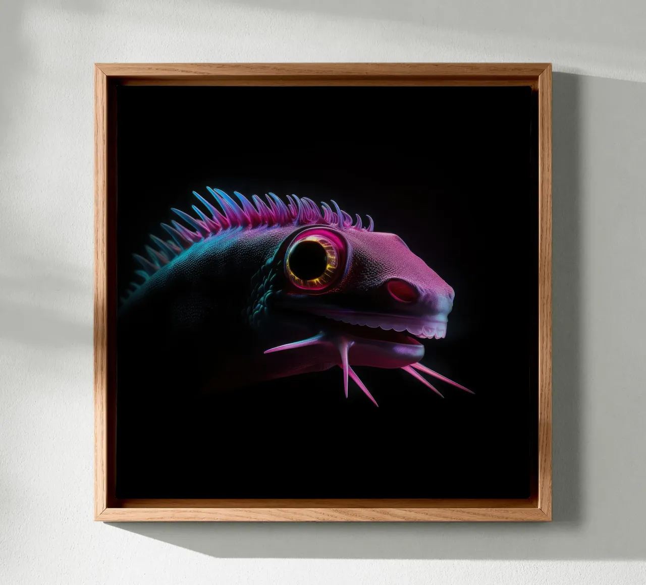 Neon Gloeiende Axolotl canvas met Baklijst van Animal Portraits
