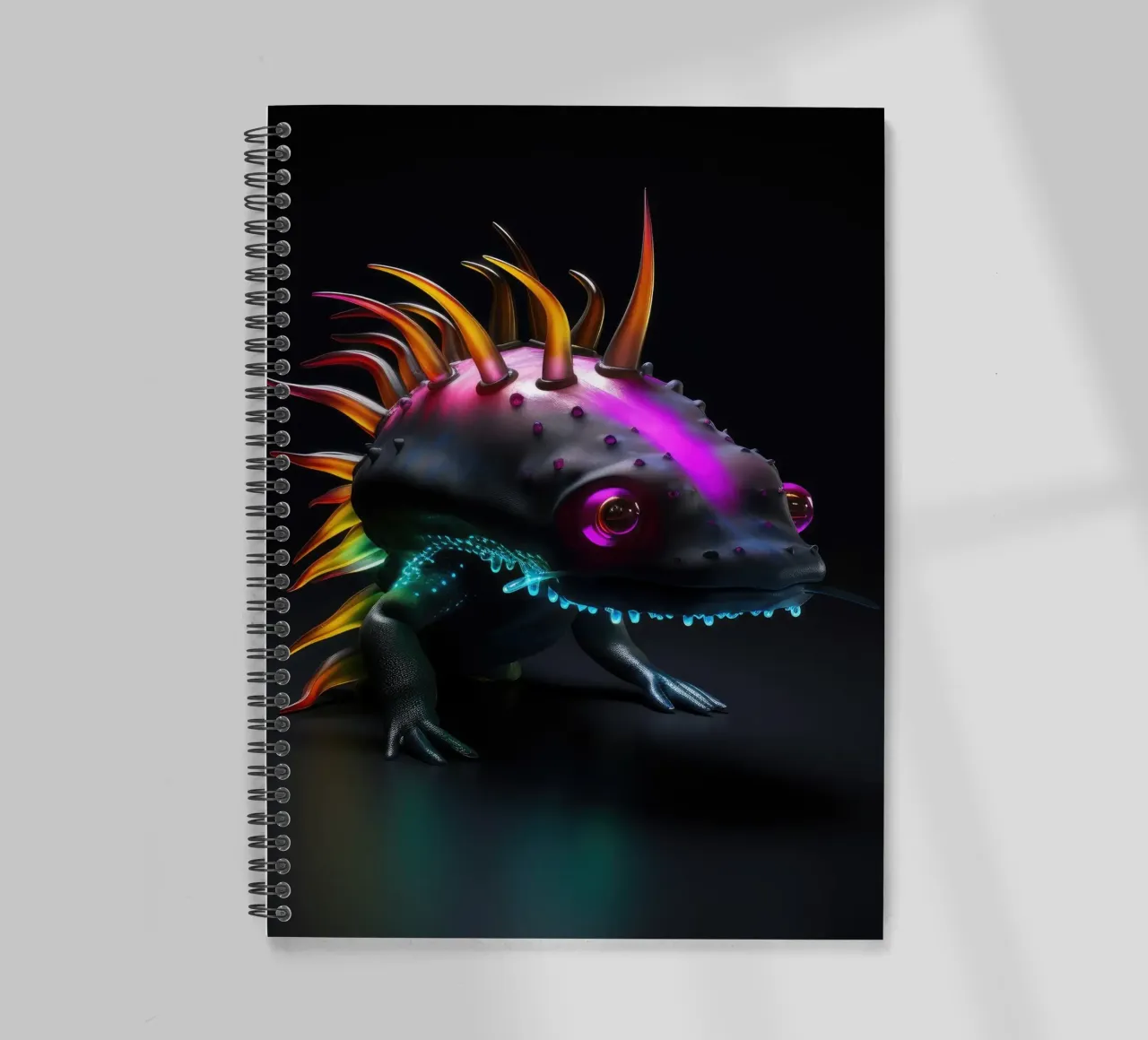 Neon Glowing Axolotl spiral notebook by Animal Portraits