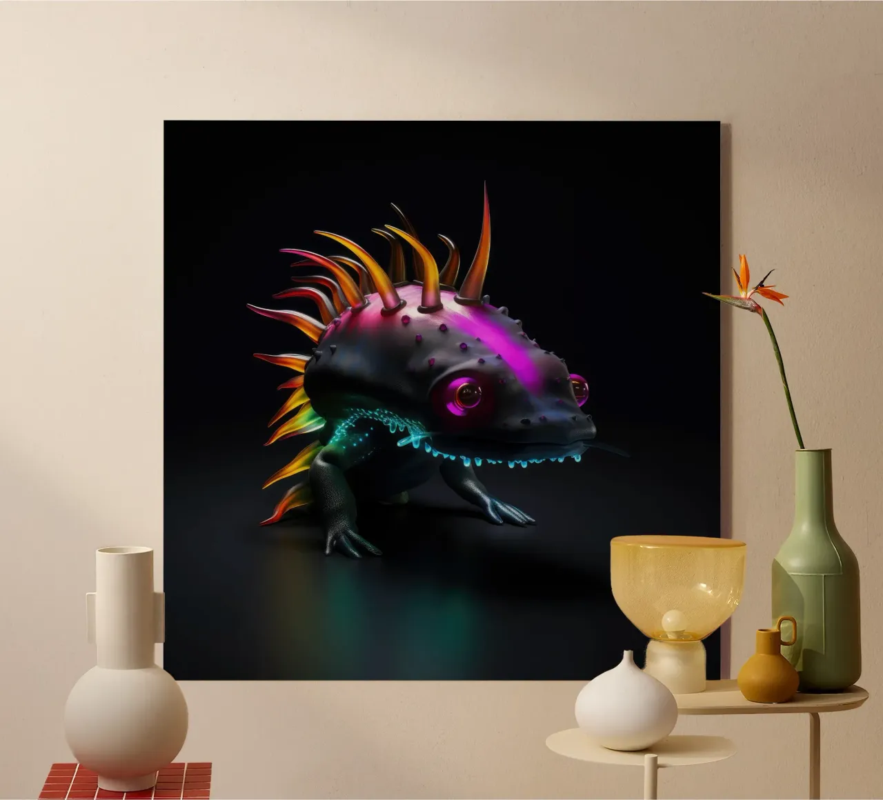 Axolotl luminoso al neon plexiglass da Animal Portraits