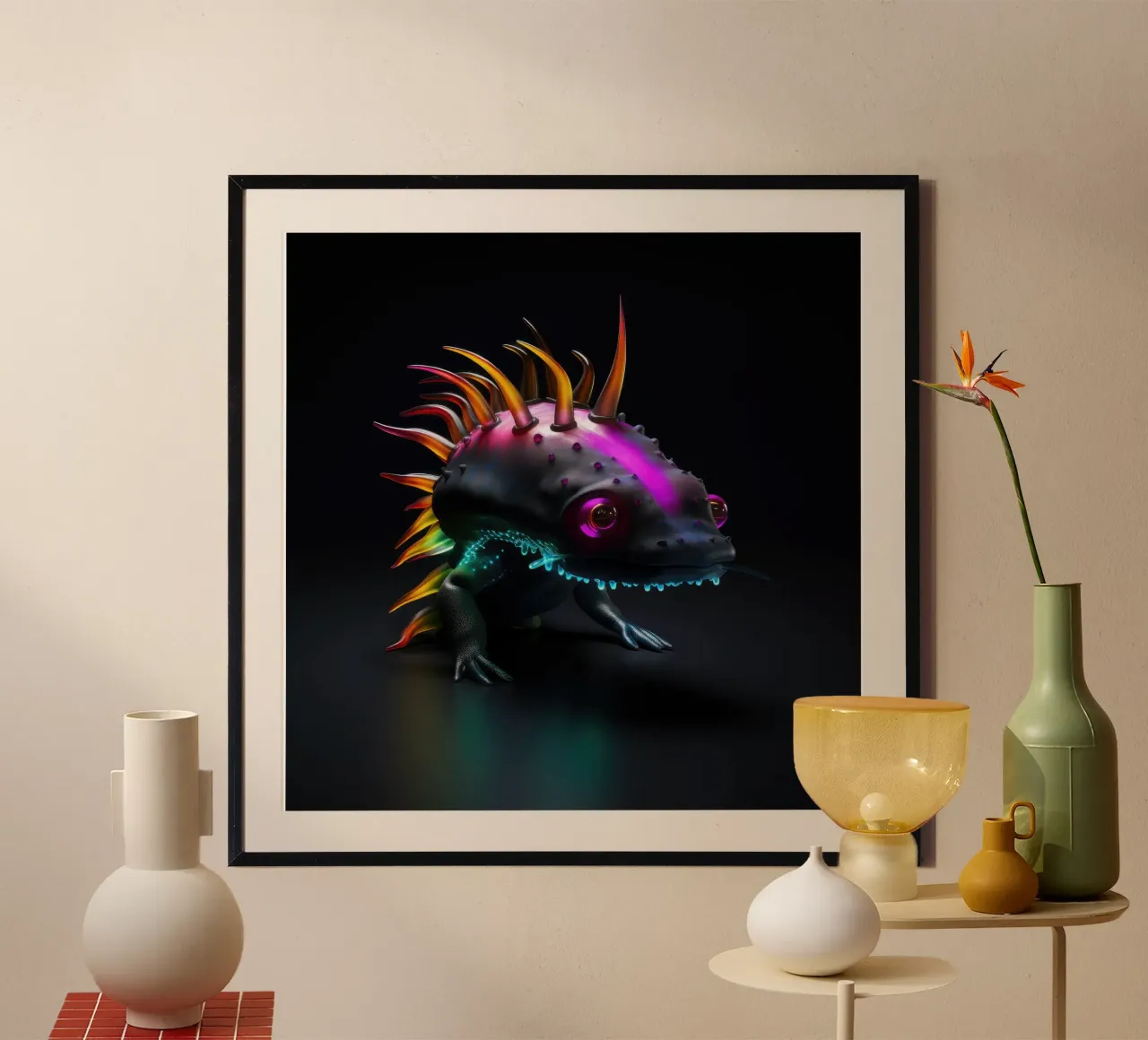 Neon Glowing Axolotl Hahnemühle von Animal Portraits