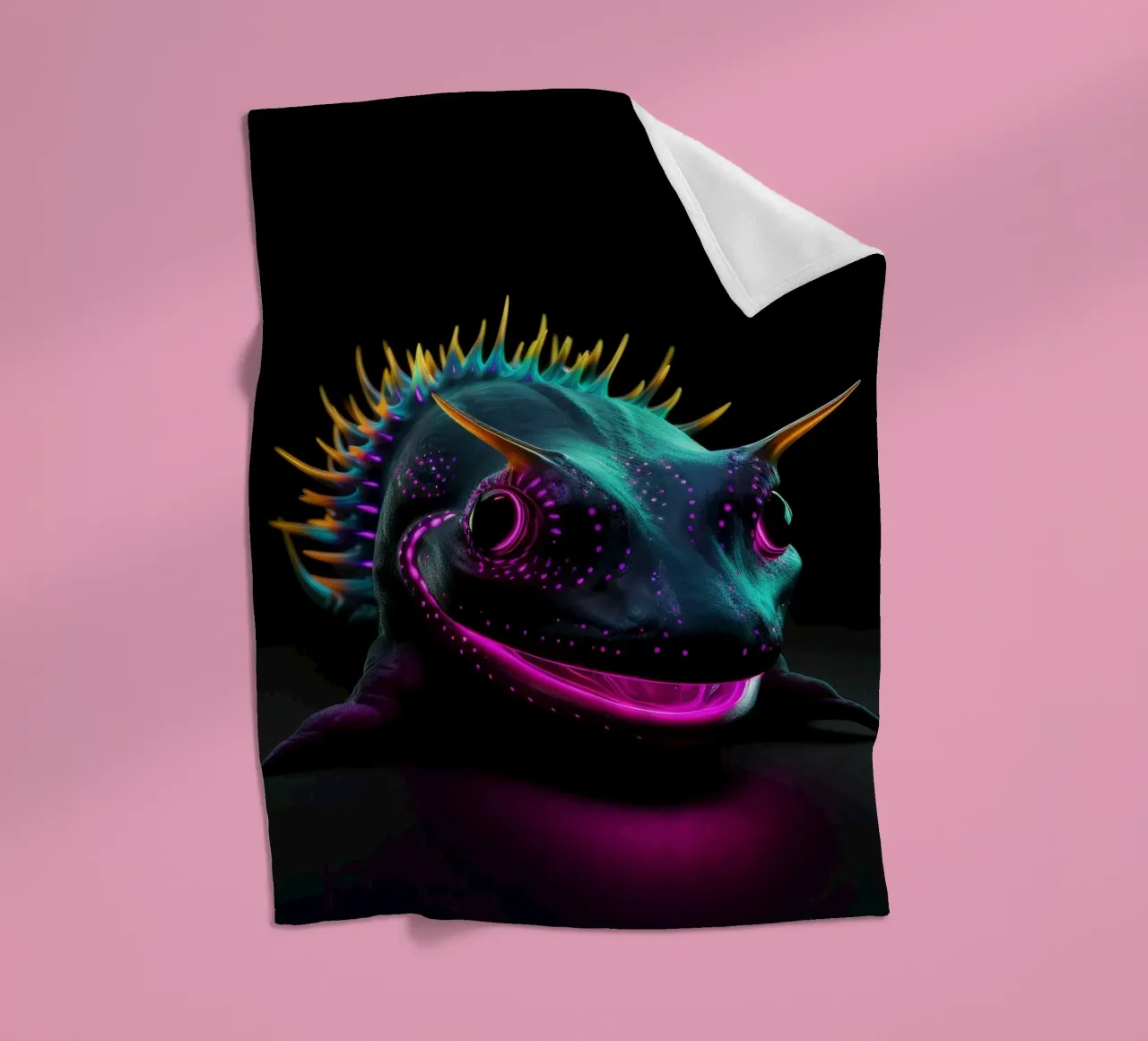 Neon Glowing Axolotl fleece blanket by Animal Portraits
