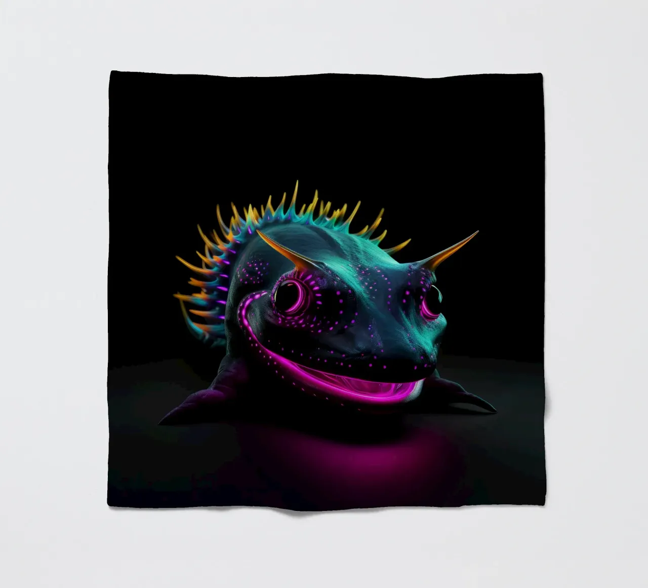 Neon Glowing Axolotl fleece blanket by Animal Portraits