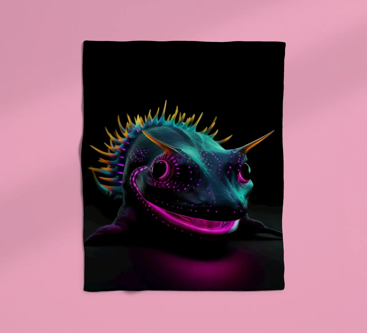 Neon Glowing Axolotl fleece blanket by Animal Portraits