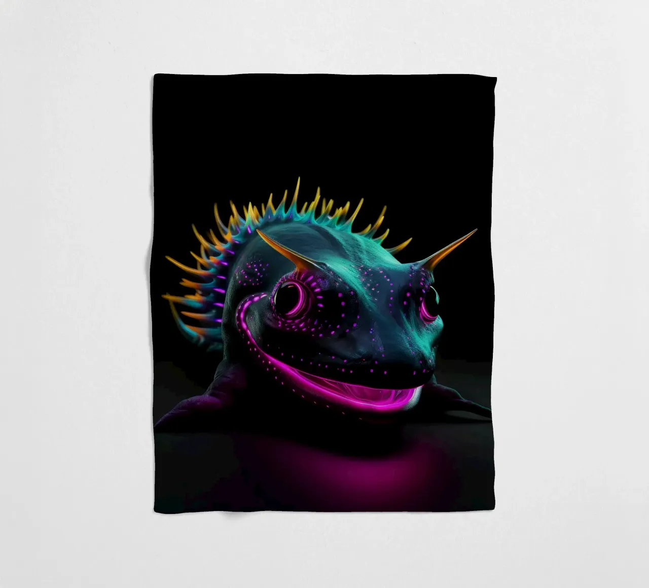 Neon Glowing Axolotl fleece blanket by Animal Portraits