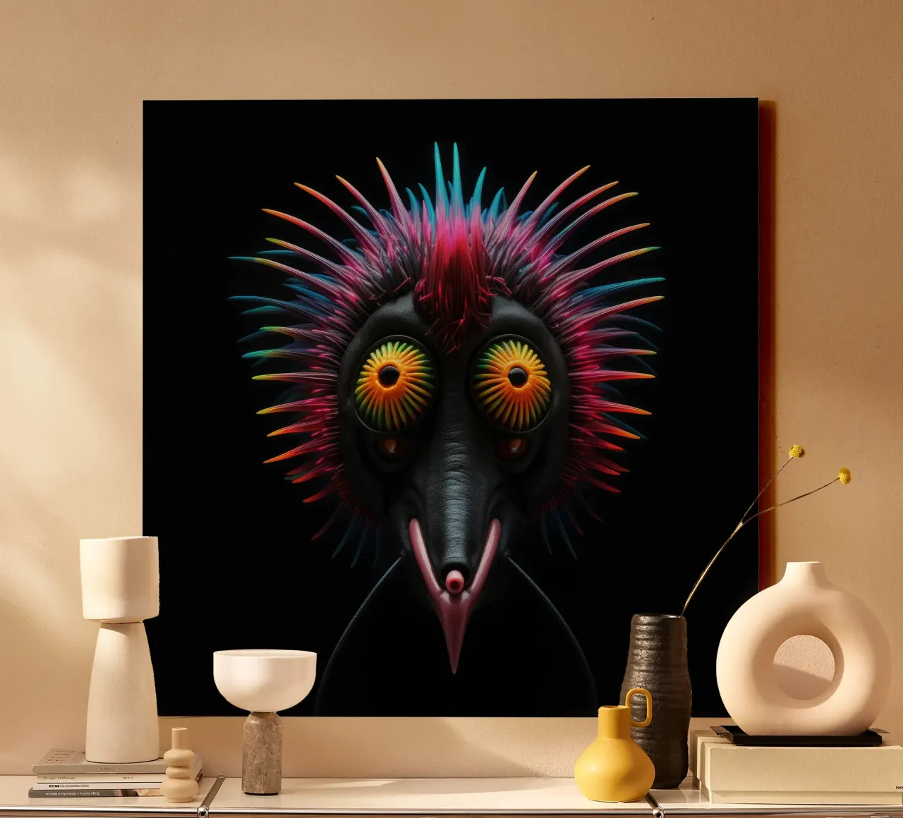 Neon incandescente Aye-aye tela con Cornice a cassetta da Animal Portraits