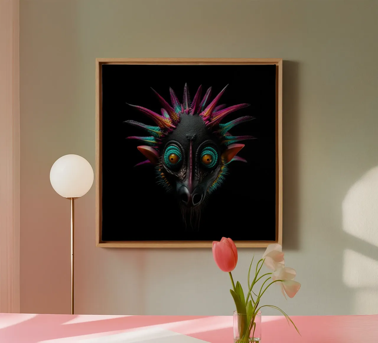 Neon incandescente Aye-aye tela con Cornice a cassetta da Animal Portraits
