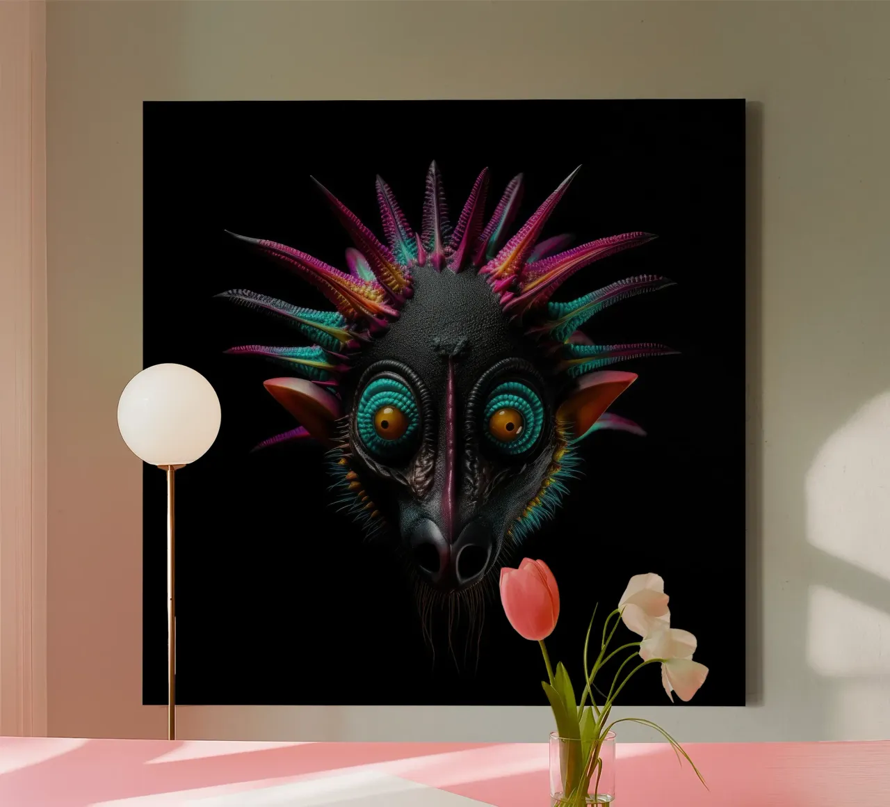 Neon incandescente Aye-aye tela con Cornice a cassetta da Animal Portraits