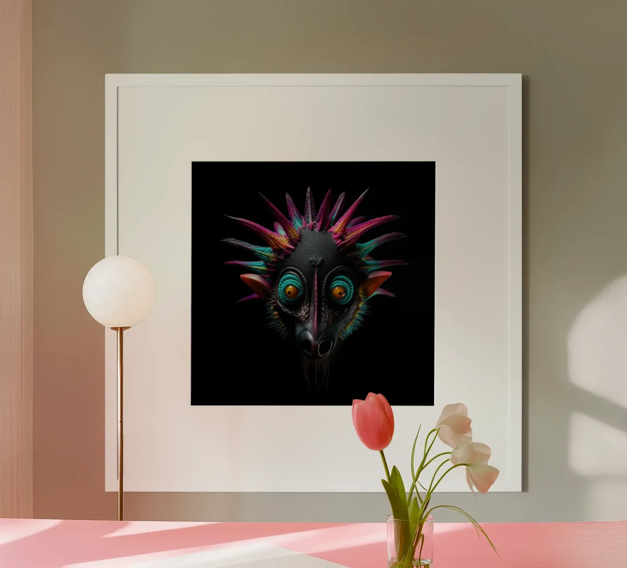 Neon incandescente Aye-aye poster con telaio in alluminio da Animal Portraits