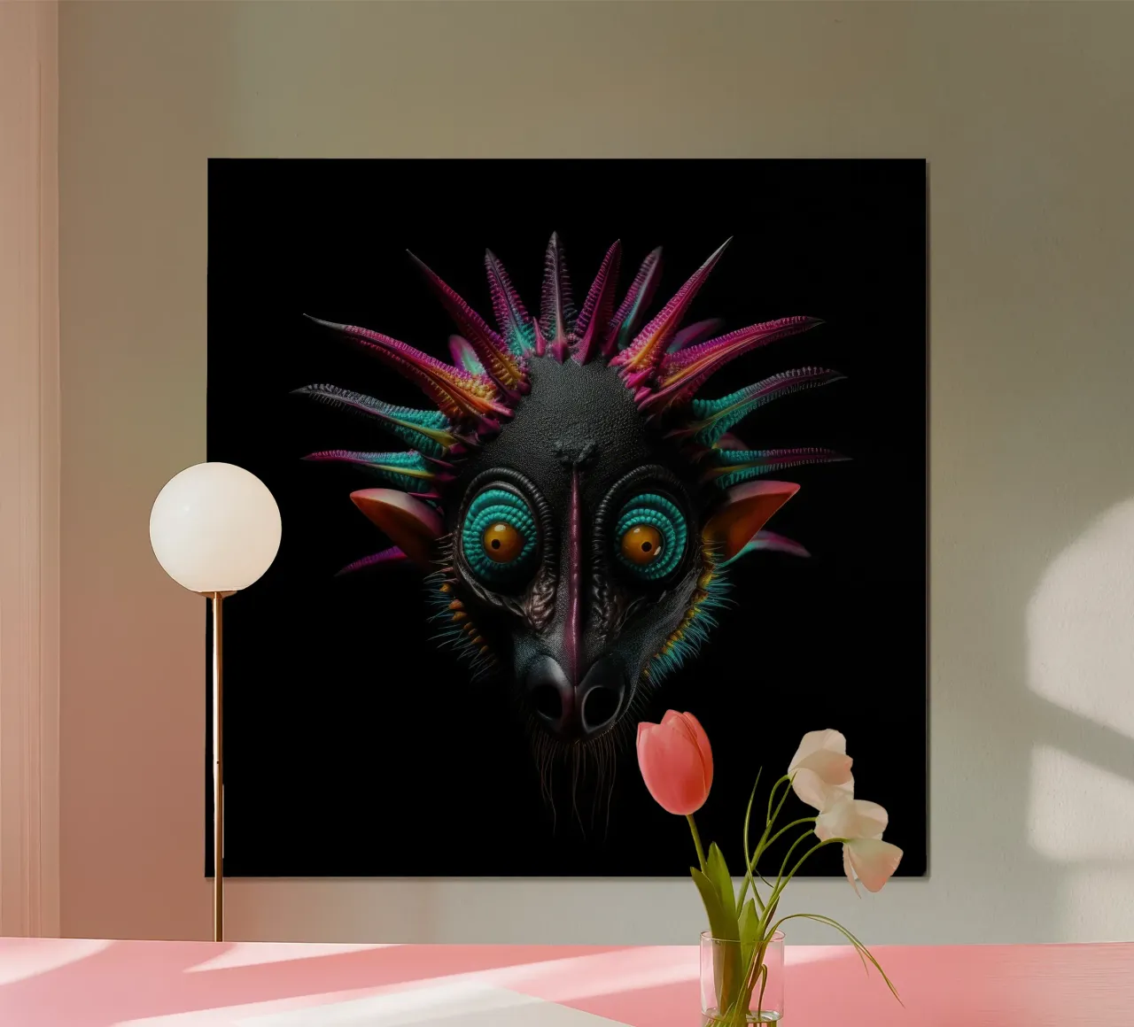 Neon incandescente Aye-aye poster con telaio in alluminio da Animal Portraits