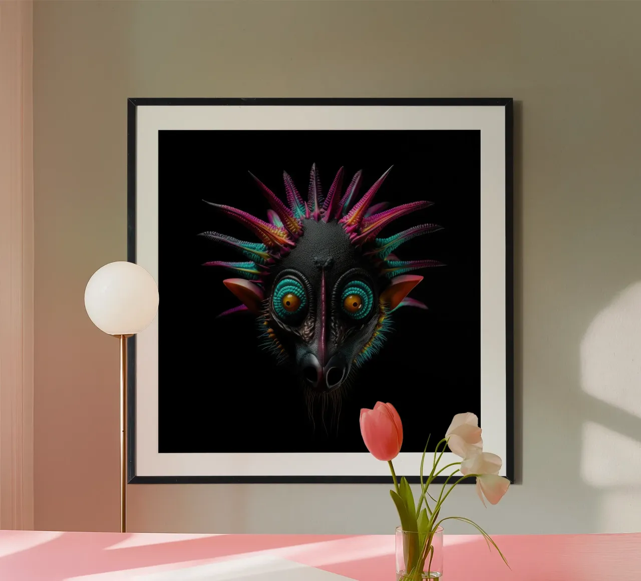 Neon incandescente Aye-aye poster con telaio in alluminio da Animal Portraits