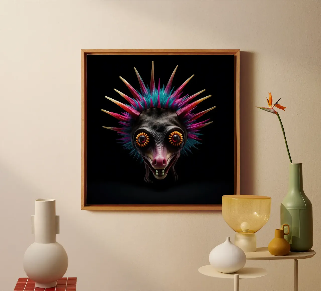 Neon incandescente Aye-aye tela con Cornice a cassetta da Animal Portraits