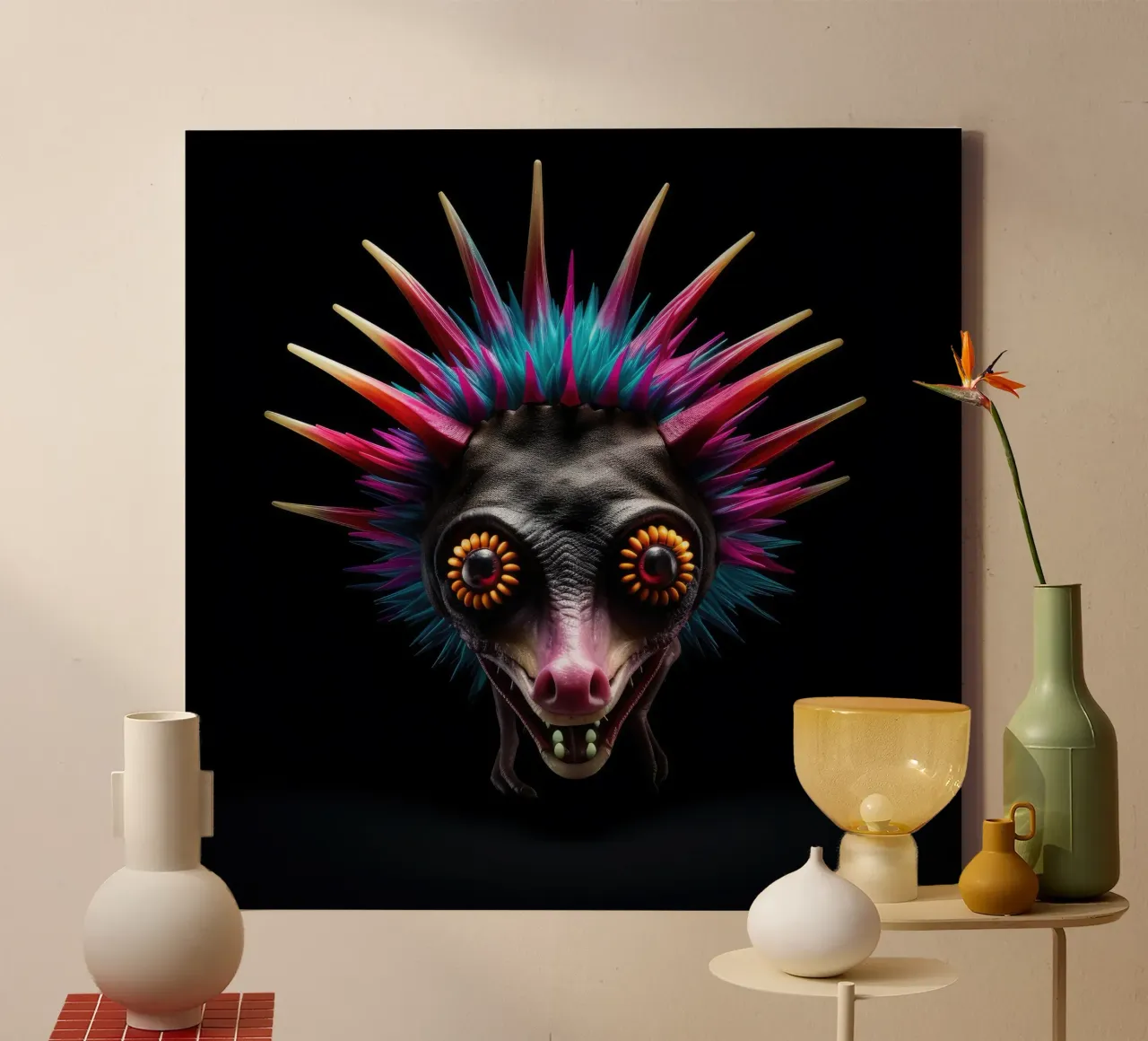 Neon incandescente Aye-aye tela con Cornice a cassetta da Animal Portraits