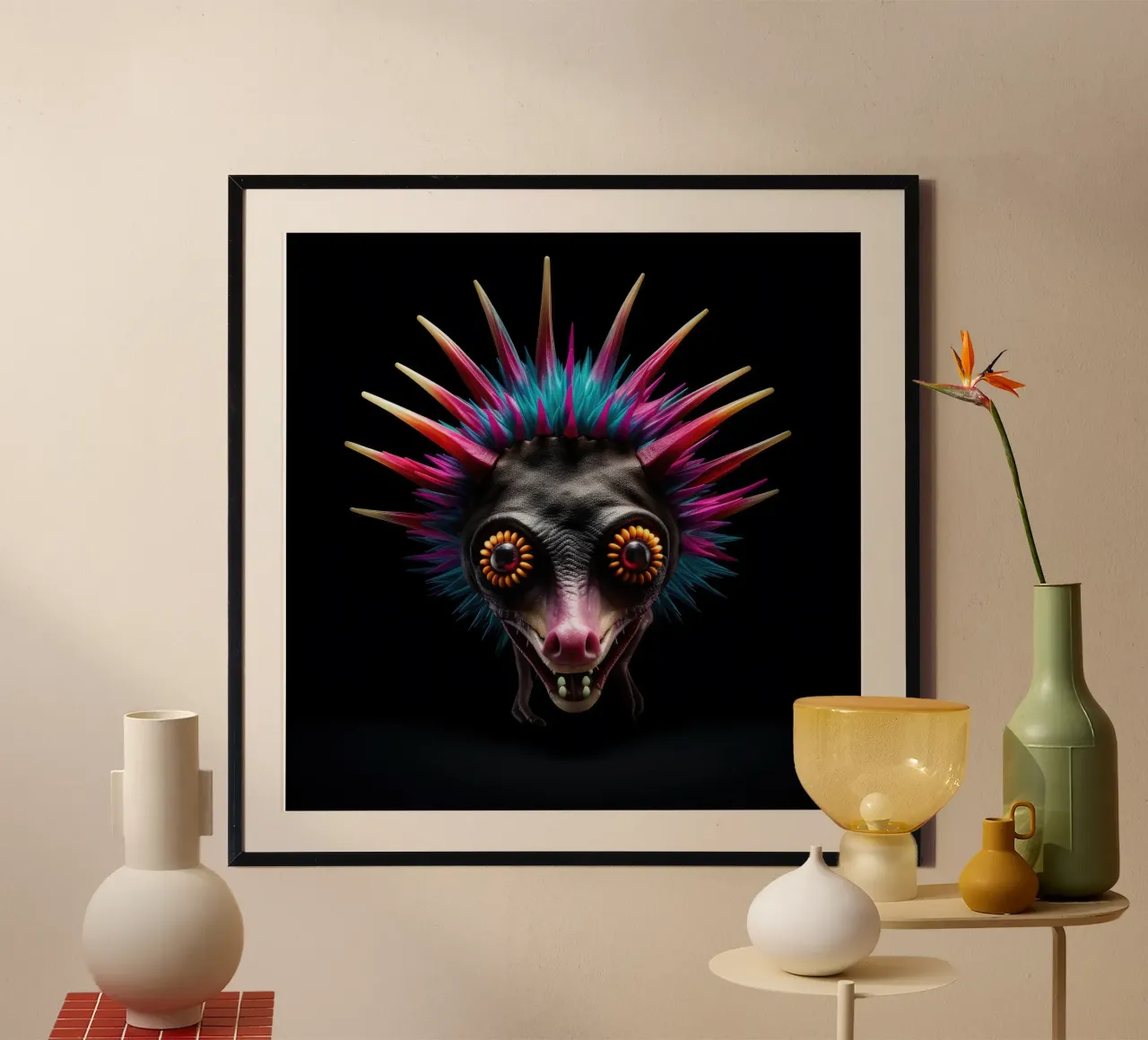 Neon incandescente Aye-aye poster con telaio in plastica da Animal Portraits