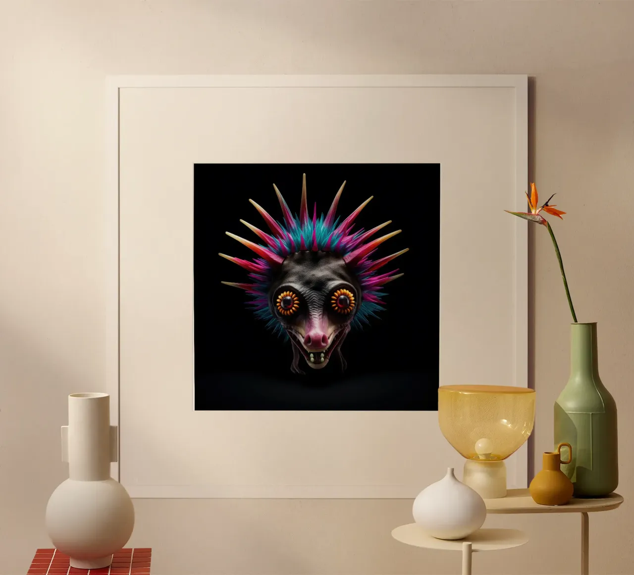 Neon incandescente Aye-aye poster con telaio in plastica da Animal Portraits