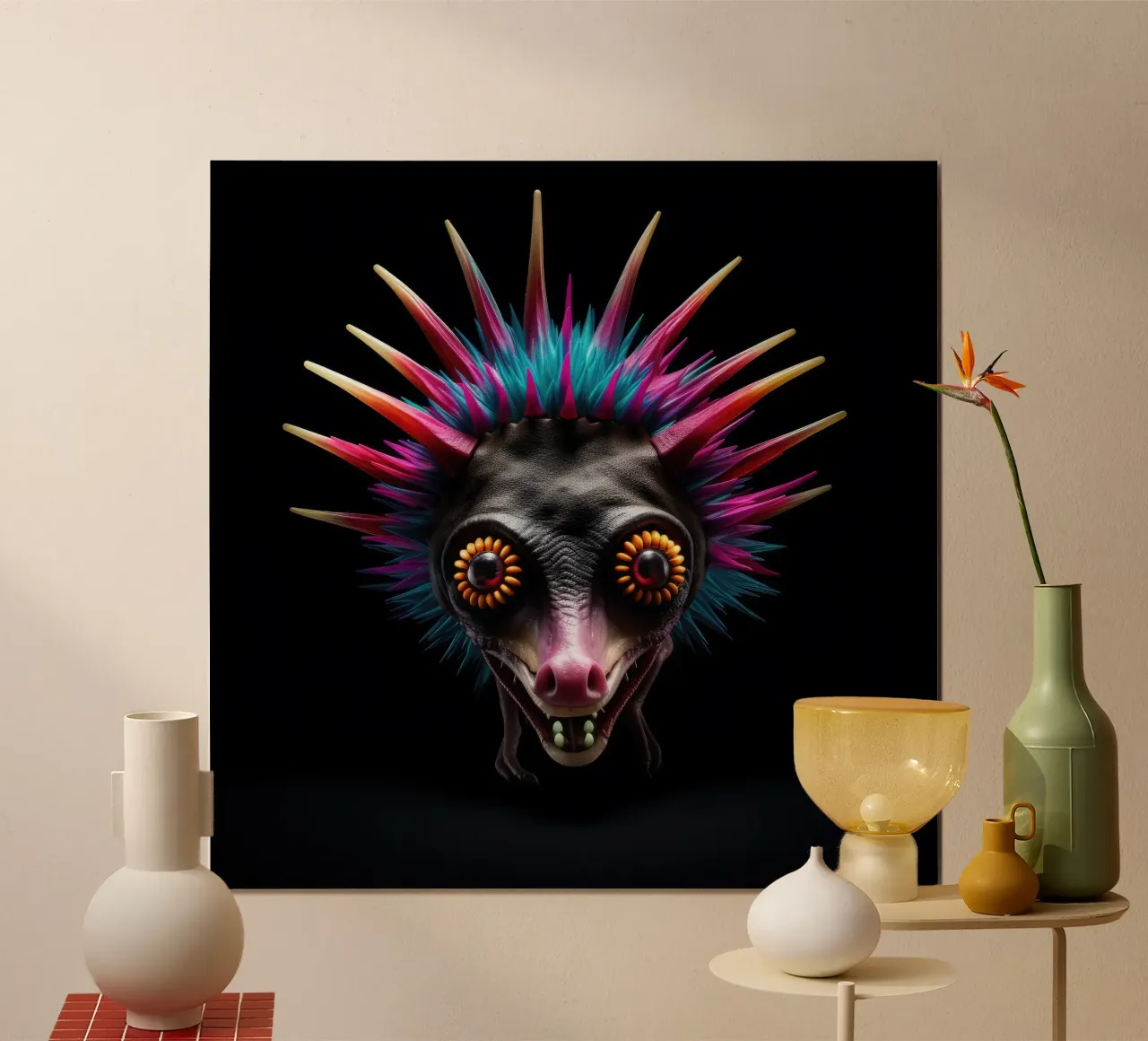 Neon incandescente Aye-aye poster con telaio in plastica da Animal Portraits
